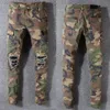 Mens Jeans Classic Hip Hop Denim Camouflage Jean Hole Ejressed Ripped Biker Pant Slim Fit Motorcykel Rock Trousers2679