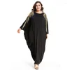 Roupas étnicas Mulheres Beading Vestido Longo Batwing Manga Muçulmano Dubai Abaya Marroquino Kaftan Islâmico Estilo Solto Vestidos Vestido Preto