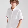 Marca masculina camisa de algodão casual moda verão listra manga curta tecido oxford design coreano alta qualidade 206g