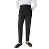 Ternos masculinos calças clássicas de escritório fino ajuste cintura alta bolsos vintage para estilo de negócios formal botão metal guarnição