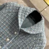 Women's Jackets Blue Plaid Woven Round Lapel Collar Tweed Coat High-end Small Fragrant Short Woolen Jacket