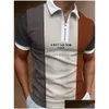 Mens S 2022 Men Shirts Summer High Quality Casual Daily Short Sleeve Striped Turn-Down Collar Zippers Tees Drop Delivery