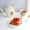 Muggar French Vintage Coffee Cup and Saucer Set Strawberry Ceramic Phnom Penh Teapot Espresso Mug Afternoon TEA Drinkware 231019