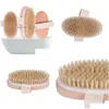 Bath Brushes Sponges Scrubbers Brush Dry Skin Body Soft Natural Bristle Spa The Wooden Shower Brushs Without Handle 0407 Drop Del Dhg0W