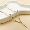 Pendant Necklaces Stainless Steel Cross Necklace For Women Pearl Beads Golden Chain Long Fashion Jewelry 2023 In Gift