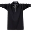 Men's Polos 2023 Stand Collar POLO Shirt Man Zipper Long-sleeved Cotton Plus Size Tee