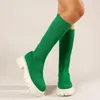 Boots Stretch Fabric Knitted Long Sock Woman Chunky Platform Knee High Women Back Zipper Thick Bottom Thigh Booties 231019