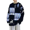 남성 스웨터 연도 느슨한 스웨터 핏 크리스마스 스타일 컬러 블록 엘크 눈송이 아늑한 두꺼운 니트 풀오버
