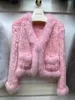 Kadın kürk sahte doğal tavşan paltolar örme gerçek ceketler lüks kadın giyim 231018