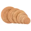 Natural Hand-woven Round Placemat Anti-slip Dining Table Mat Bowl Pads Drink Cup Holder Kitchen Decoration Accessories