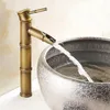 Banyo lavabo muslukları antika pirinç bambu tarzı tek kollu kol güverte monte delik musluk kabı karıştırıcı musluk aan016