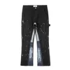 Moletons masculinos com capuz Hip Hop Contraste Cor Splice Speckled Ink Paint Micro Flared Jeans para homens Straight Baggy Y2K Denim Calças Oversized Cargos 231018