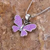 Pendant Necklaces Cute Female Butterfly Necklace White Blue Purple Opal Stone For Women Rose Gold Silver Color Chain Jewelry Gift