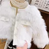 Jaquetas Chegada Outono Bebê Meninas Casacos De Pele Branco Flor Em Forma De Botão Criança Cardigans Com Bolsos Mangas Compridas Quentes Crianças Outwear