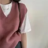 Kvinnors tröjor tröja västar Kvinnor S-3XL Jumpers V-Neck stickad preppy Autumn Korean Style Solid Colleges Stylish Mysiga tonåringar Candy Colors 231019