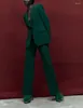 Calças femininas de duas peças outono sênior negócios local de trabalho elegante 2pieceset verde escuro xale colarinho um botão casual terno casaco perna reta