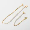 Link Chain 18K Gold Plated Stainless Steel Bracelet Necklace For Women Half Freshwater Pearl OT Stick Buckle Chokers Jewelry226I