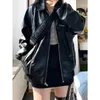 Women's Jackets Deeptown Vintage Racing Leather Jacket Women Oversized Harajuku Fashion Japanese Y2k Streetwear Korean Style Aesthetic