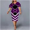 Plus size vestidos femininos vestido elegante impressão geométrica festa de noite casual em camadas sino manga escritório bodycon clube outfits drop deli