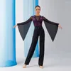 Scen slitage lös långärmad lapptäcke design bodysuit kvinnlig latin danklänning för kvinnor prestanda balsal dans kostym NY23 W23C290