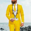 Abiti da uomo JELTOIN 2023 Frac Design Giallo Abito da uomo 3 pezzi Slim Fit Matrimonio per lo sposo Smoking Sposo Uomo Giacca sportiva