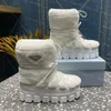 Botas femininas de inverno à prova d'água, plataforma de designer, bota de esqui com cadarço, pele quente, botas de neve, preto e branco, tamanho 35-41