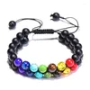 Filo 8 MM Pietra naturale Onice Lava Chakra colorato Doppia fila Bracciale in tessuto regolabile energetico Corda in nylon fatta a mano per donna uomo