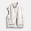 Gilet en cuir pour femmes automne et hiver en peau de mouton col montant sans manches poche Cargo veste ample décontractée simple boutonnage