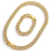 Ohrringe Halskette Hip Hop Männer Gold Farbe Halsketten Braclete Combo Set Out Cuban Jewerly Kristall Miami Kette For306B