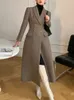 Femmes mélange en Long manteau automne hiver rétro haut de gamme tempérament taille longueur veste femme bureau dame mode 231018
