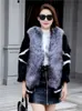 Womens Fur Faux Winter Luxury Onepiece Jacket Natural Full Leather Large Silver Collar With Rabbit Coat Women 231018
