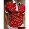 Mens S Summer High Quality Men Shirts Street Print Casual Short Sleeve Turn-Down Collar Zipper Shirt Drop Delivery