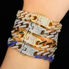 Neue Mode Vergoldet Bling Bunte Diamant Herren Damen Hip Hop Schwarz Rot Blau Kubanische Gliederkette Armband Curb Raper Chains Gift248V