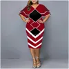 Plus size vestidos femininos vestido elegante impressão geométrica festa de noite casual em camadas sino manga escritório bodycon clube outfits drop deli