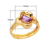 Anéis de cluster roxo zircão flor para mulheres cor de ouro ajustável anel de aço inoxidável em design cristal casal jóias de casamento