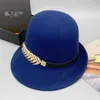 Bérets Lether Band Laine Feutre Chapeaux Bleu Royal Chapeau Melon Hiver Femmes Fedoras