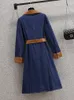 Robes décontractées 2023 Blue Denim élégant bureau dame robe automne hiver manches longues col polo femmes coréenne moulante soirée