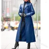 Robe en cuir pour femmes, Cool, manteau à revers à boutons, coupe cintrée étendue, grand coupe-vent, 2023