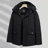 Piumino da uomo Parka lungo Parka 40 Giacca invernale Moda con cappuccio Cappotto antivento casual Maschile Nero Lana spessa Abbigliamento da sci caldo 231018