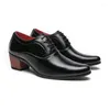 Dress Shoes Black Men's Business Thick Heels Wedding Party Hight Heel Increase 6cm Taller