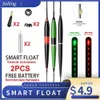 Fiske tillbehör 2st smart fiske float bite larm fisk bete led ljus färg byte automatisk natt elektronisk byte boj med cr425 batteri 231018