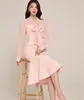 Casual Dresses Temperament Pink Autumn Mermaid Dress Fashion Women Bow Tie Lace Mesh Patchwork Long Sleeve Ruffles Bodycon Midi Vestidos