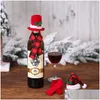 Juldekorationer Julbuffel Plaid Mini Santa Hat and Scarf Wine Bottle Er Sierware Holder Xmas Table Ornaments XBJK2110 HO DHQDL