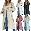 Women's Jackets Women Lapel Trench Coat Topcoat Double-breasted Casual Coats Pure Color Autumn Winter Overgarment Windbreak Jacket Clothes