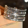 Whole-Wieck Luxury Jewelry 925 Sterling Silver Princess Cut White Topaz CZ Diamond Eternity Women Wedding Engagement Band Rin276T