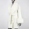 Damen Pelz Faux Fashion Real Mantel Winterjacke Frauen Natürlicher Kragen Zwei Schichten Manschetten Kaschmirmischungen Wolle Warme Oberbekleidung 231018