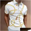 Hommes S 2022 hommes chemises d'été de haute qualité décontracté quotidien à manches courtes rayé col rabattu fermetures éclair t-shirts livraison directe