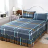 Saia de cama 3 peças lençol de renda saia de renda elástica colcha dupla com fronhas capa de colchão conjunto de cama elástico king size 231019