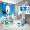 Shower Curtains 4 PCS Christmas Bathroom Curtain Set Ornament for Christmas Home Shower Curtain Bathroom Non-Slip Bath Mat Toilet Cover 231019