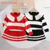 Clothing Sets Bear Leader Girls Sweater Sets 2023 Autumn/Winter Turtleneck Sweater Long Sleeve Striped Top + Pleated Skirt Knit Two-piece Set 231019
